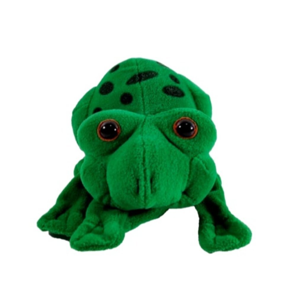 Vintage 1993 Plush Creations Inc Green Spotted Frog Hand Puppet